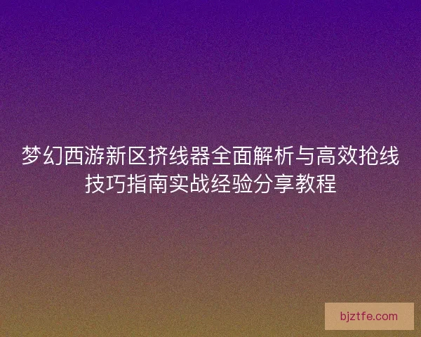 梦幻西游新区挤线器全面解析与高效抢线技巧指南实战经验分享教程
